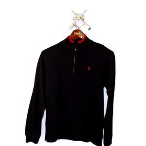 POLO Ralph Lauren • XL black 1/4 zip sweater, red trim preppy warm men's